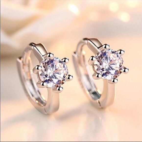 #21 Sterling Silver Simulated Diamond Small Hoop Earrings - Picture 1 of 6